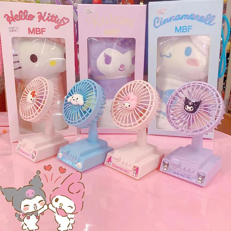 Cute Sanrio Three-speed Adjustable Desktop Electric Fan Summer Candy Color Melody Kuromi Hello Kitty Desktop USB Fan Student Fan