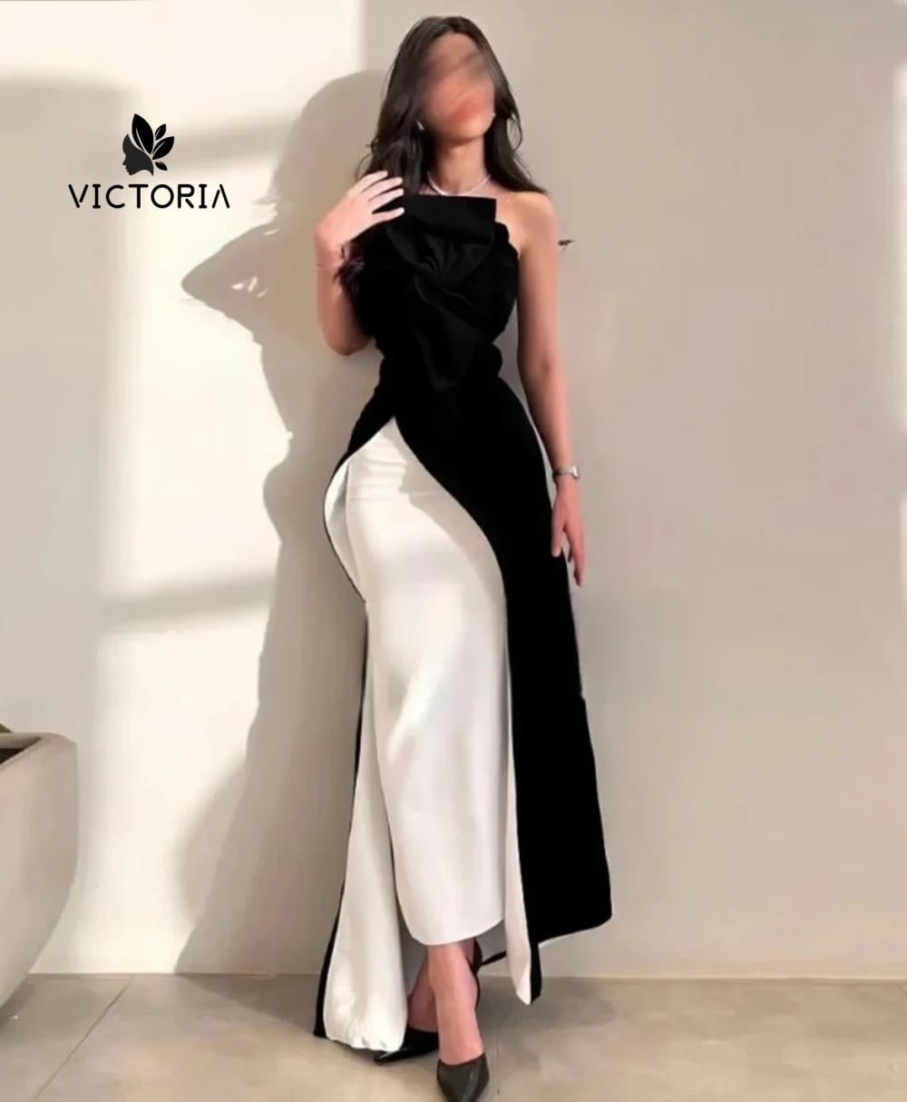 

Dubai Black And White Luxurious Split Sweetheart women's Evening Dresses 2025 Women Dubai Party Long Dress Customized