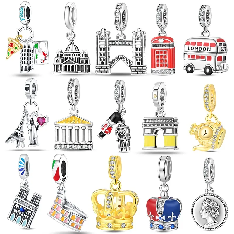 Abalorios de la serie de referencias arquitectónicas de plata 925, cuentas compatibles con pulseras y collares originales de 3 mm, joyería fina para mujer, regalo ideal, gran demanda.