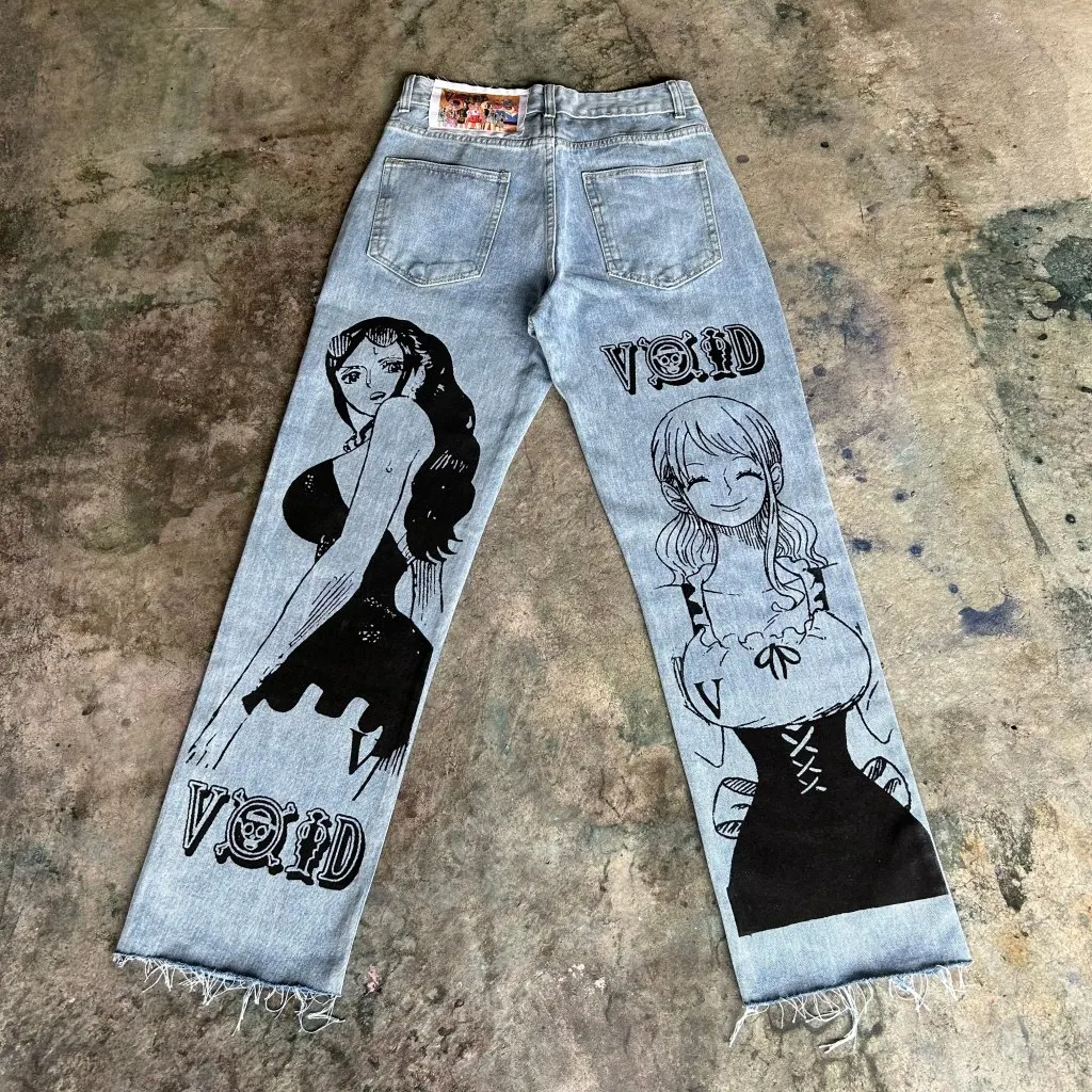 Harajuku Japanse Populaire Anime Print Baggy Jeans Wijde Pijpen Nieuwe Stijl Streetwear Y 2K Jeans Voor Mannen Vrouwen Hoge Taille Broek