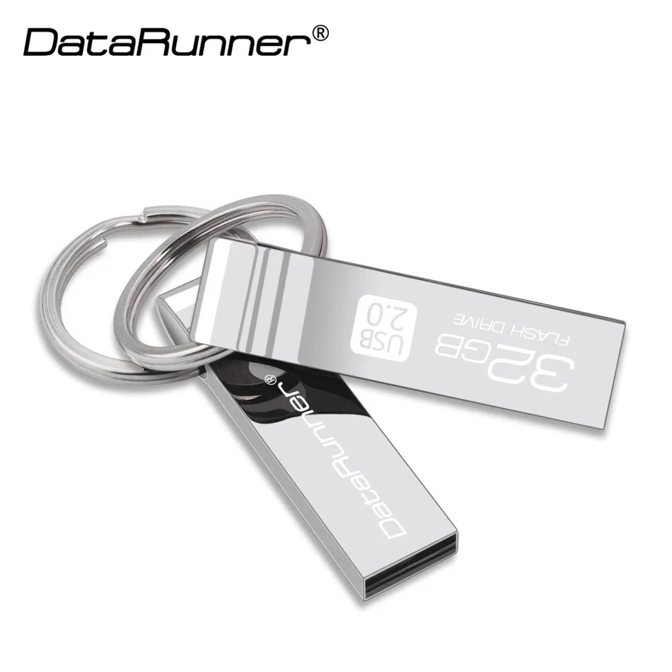 DataRunner Metal USB Flash Drive Pen Drive 128GB 64GB 32GB 16GB 8GB Pendrive with Key Ring USB 2.0 Memory Stick