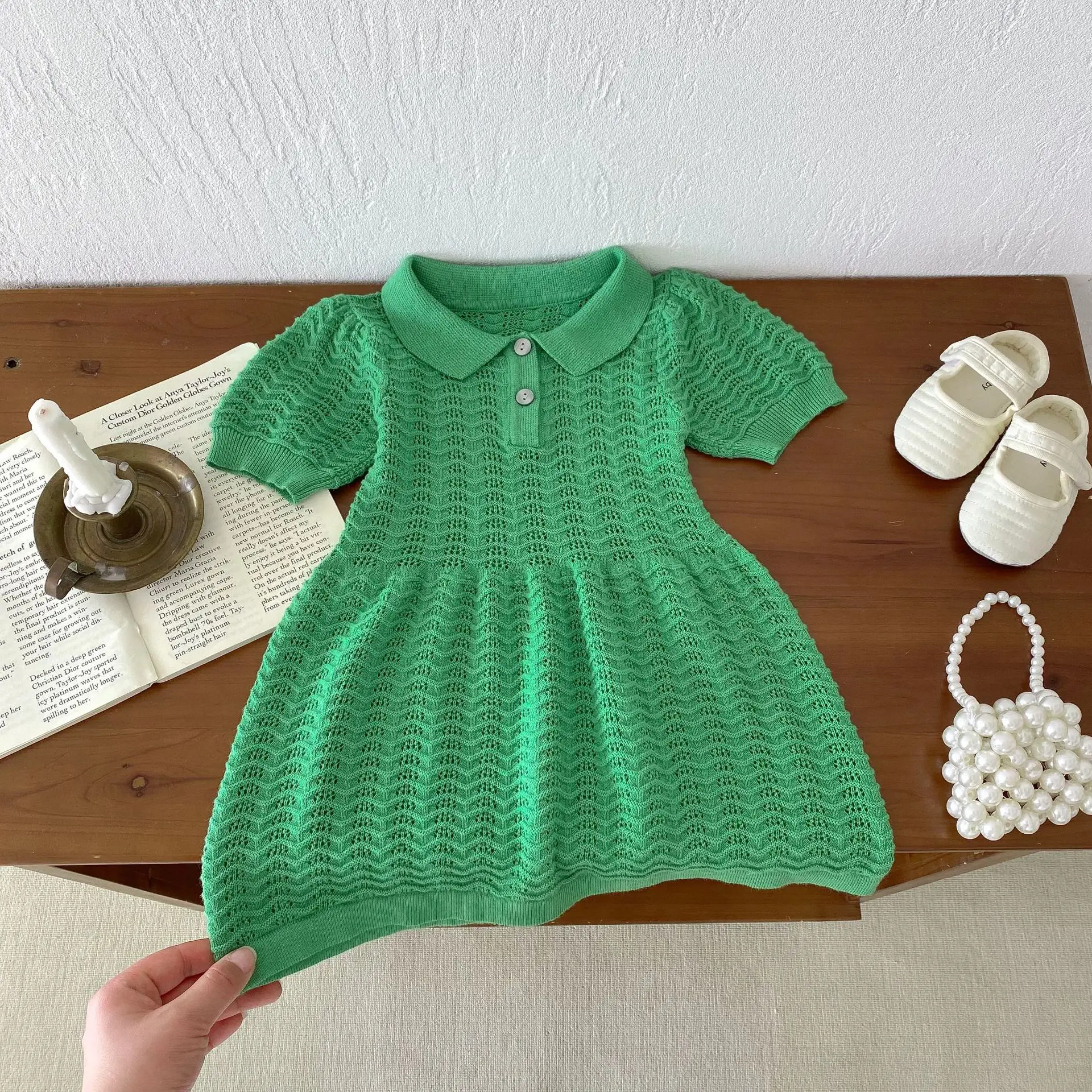 Summer Newborn Infant Baby Girls Hollow Out Knit Thin Muslin Dresses Ventilate Skirt Kids Onepiece Fashion Baby Clothing