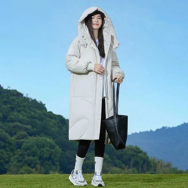 Vielleicht 2025 roupa de neve novo casaco de inverno sólido para mulheres jaqueta quente casual solto com capuz inverno jaqueta longa parkas