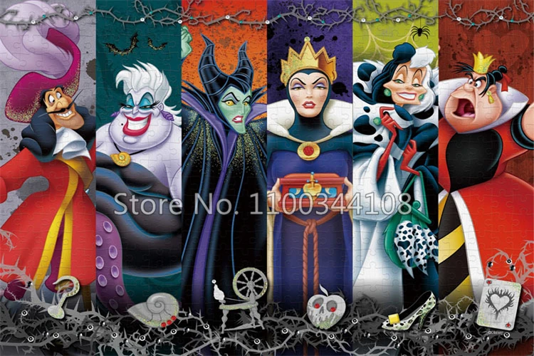 Disney 300/500/1000 Pieces Puzzles for Adults Villains Witch Jigsaw Puzzle Children's Difficult Challenges Toys Handmade Gift