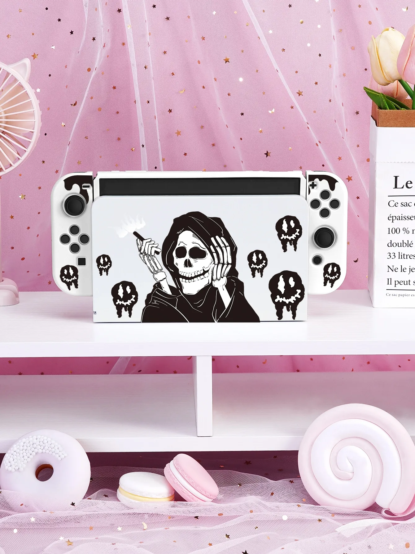 2 Pcs Skull Protective Case Bundle with Dock Cover For Nintendo Switch OLED/Switch NS