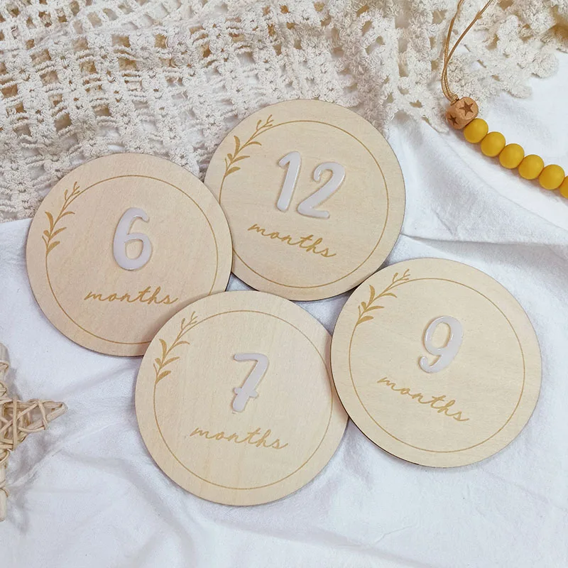 Month Milestone Disc for Baby Acrylic Numbers Monthly Wood Sign Baby Photo Prop Newborn Growth Card Baby Shower Party Decor Gift