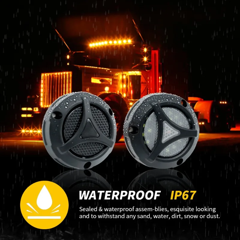

2PCS Car LED Chassis Light White Yellow Dual Color Off-road Vehicle Decorative Atmosphere Light Round Truck Warning Strobe Light