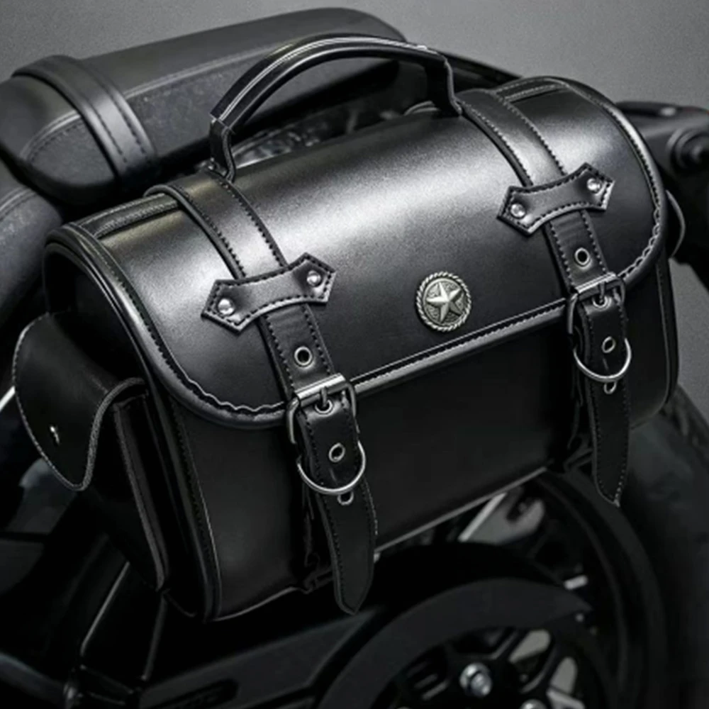Motorcycle PU Waterproof Universal Retro Saddle Bag Large Capacity Side Bag Storage Tool, Waterproof Bag Storage Tool Kit