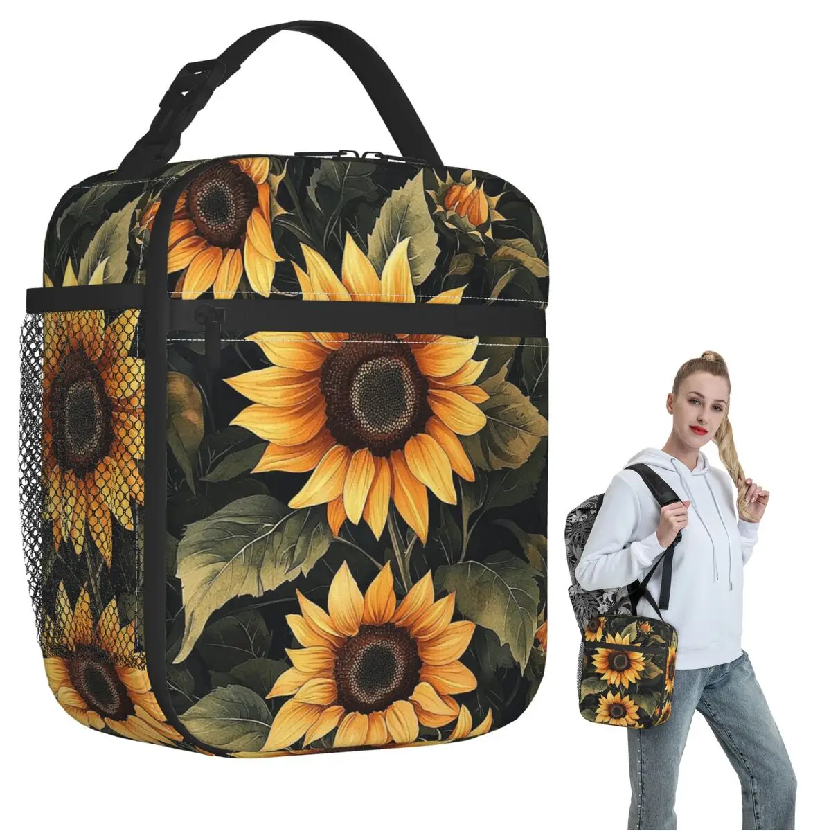 Sunflower Pattern Insulated Lunch Bag for Women Kids Portable Food Boxes Thermal Lunch Box Tote