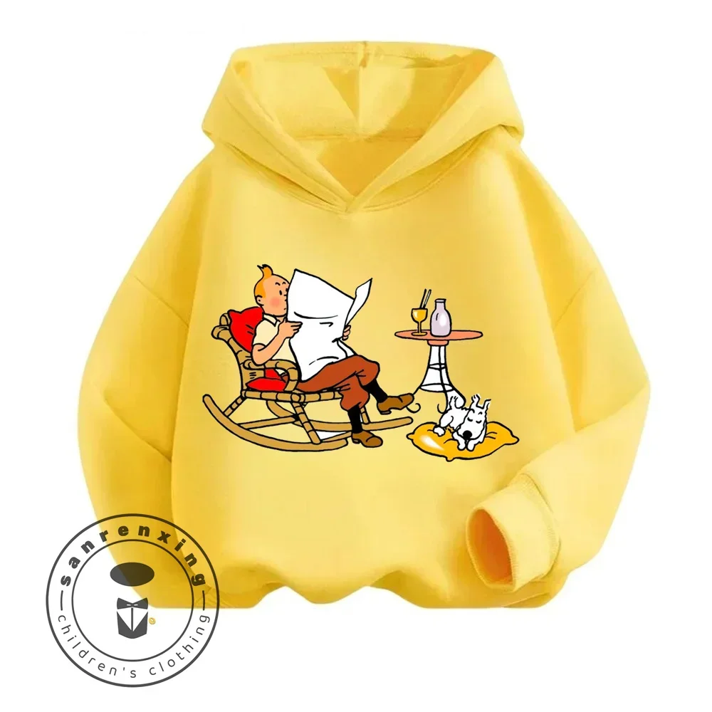 Cartoon The Adventures of Tintin Hoodie Embodying Trendy Avant Garde Fashion Philosophy That's Perfect for Children Boys Girls