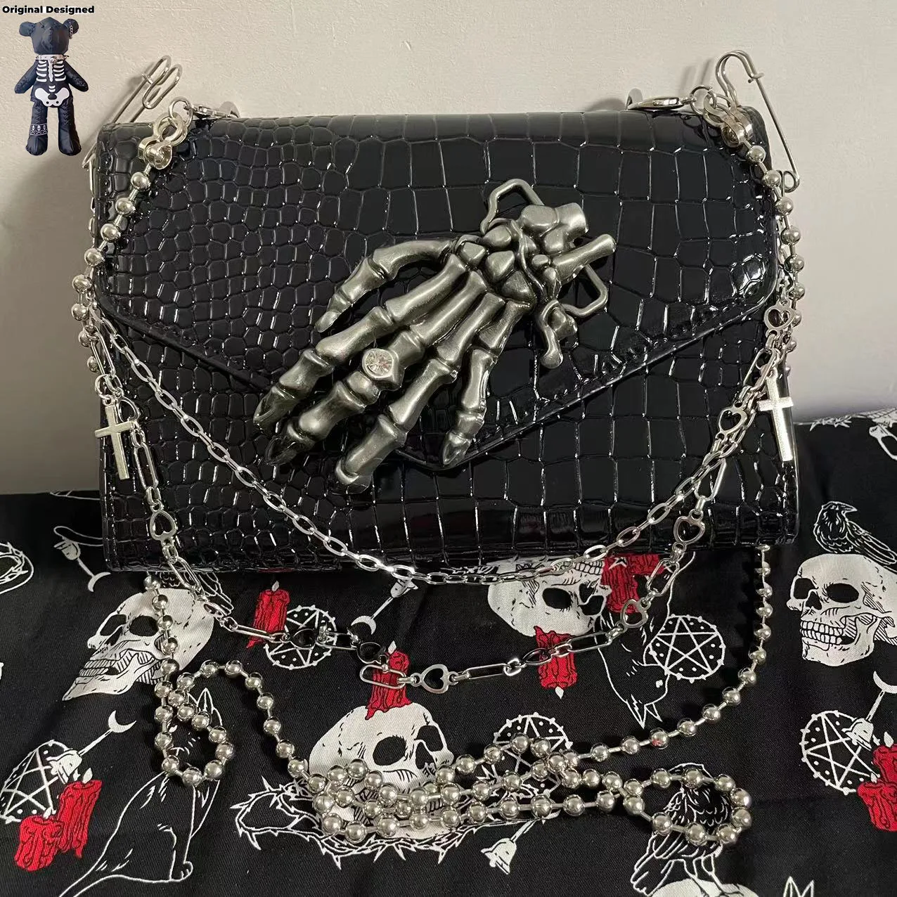 Y2K Harajuku Women's Bag New Trend Gothic Skeleton Hand Chains Handbags Female High Street Punk Cross Ladies Shoulder Bags