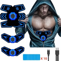 EMS Muscle Stimulator Abs Trainer Fitness Training Gear W/ LCD Display Voice Reminder USB Rechargeable W/ 10 Replacement Gel Pad