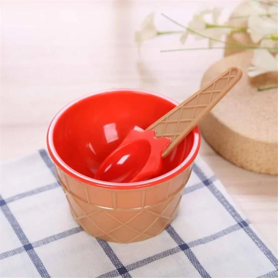 New 1Set Kids Ice Cream Bowl Spoon Set Durable Children Gifts Lovely Dessert Bowl DIY Ice Cream Tools icecream bowl+spoon