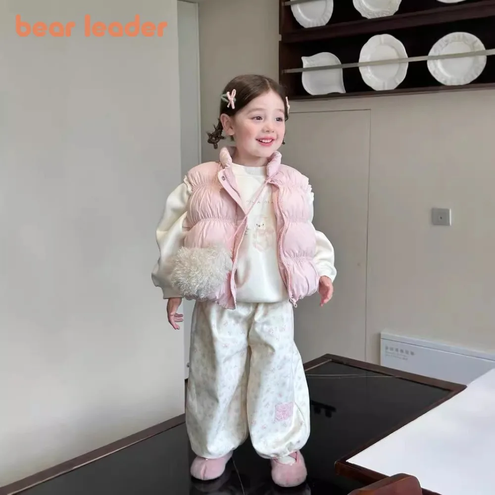 2025年冬新作-女の子服-韓国風-ピンク-可愛いベスト-漫画柄ベルベット-長袖トップス-花柄ベルベット-カジュアルパンツ