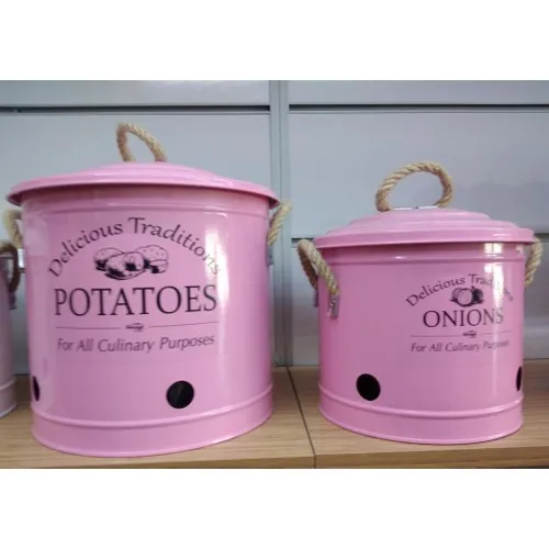 Evvehediyelikeşya 2'li Pink Galvanized Potato Onion Storage Container Vegetable Storage