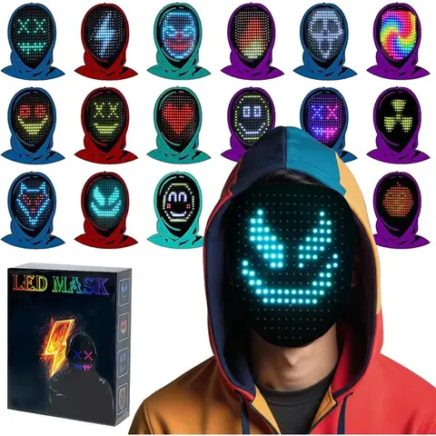 Máscara LED con detección de gestos para Navidad, disfraz de Halloween, fiesta de rol, máscara interactiva que cambia la cara con Dyn