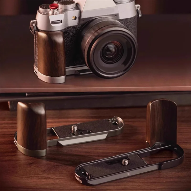FFYY-para Fujifilm X-T50 Compatible con placa L montaje antideslizante madera ébano nogal soporte de Base de cámara agarre de mano para dedo