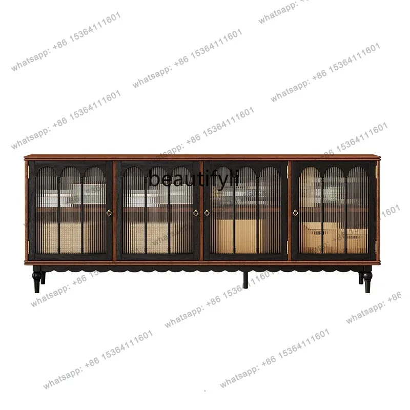 

French retro solid woodTV cabinet high storage storage bucket cabinet small apartment living room solid wood dining side