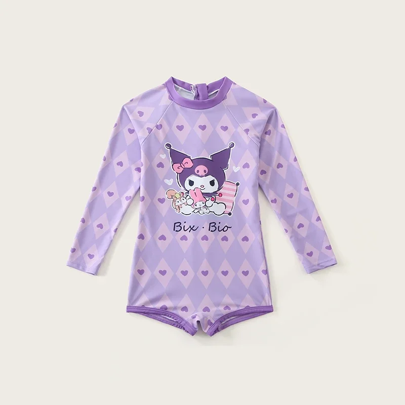 2 pçs kawaii novo kuromi meninas xadrez uma peça conjunto de banho sanrio anime verão terno banho crianças bonito moda maiô com saia