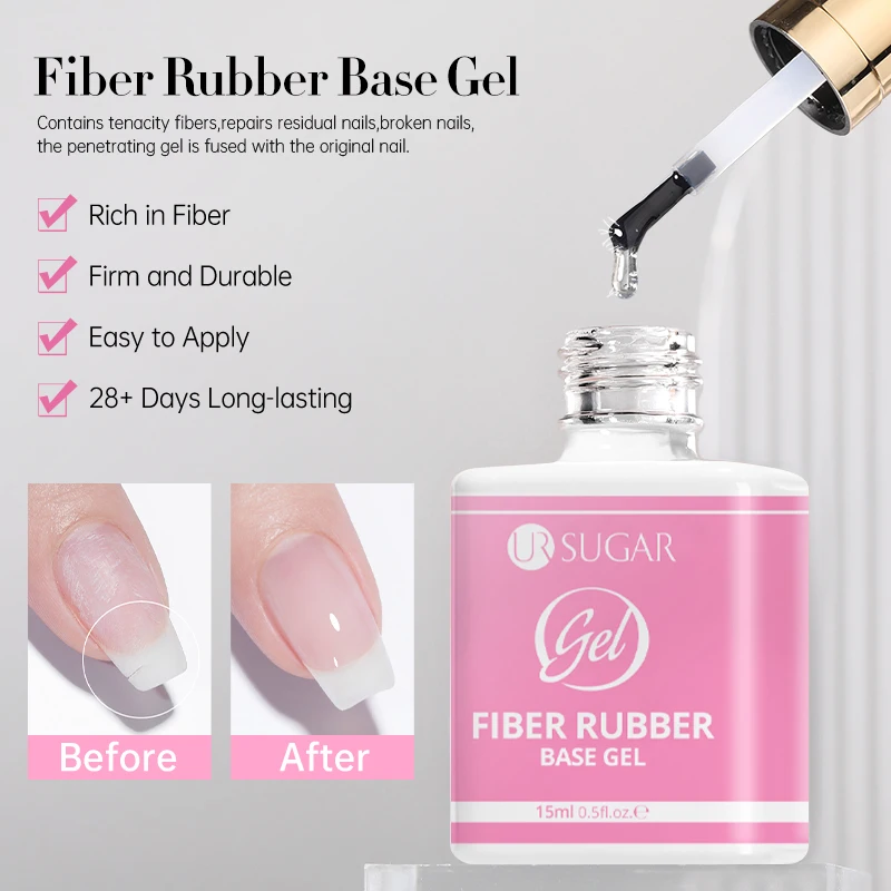 UR SUGAR 15ml Fiber Rubber Base Gel Semi Permanent Soak Off UV Gel Repair Construction Functional Gel Nails Art Manicure