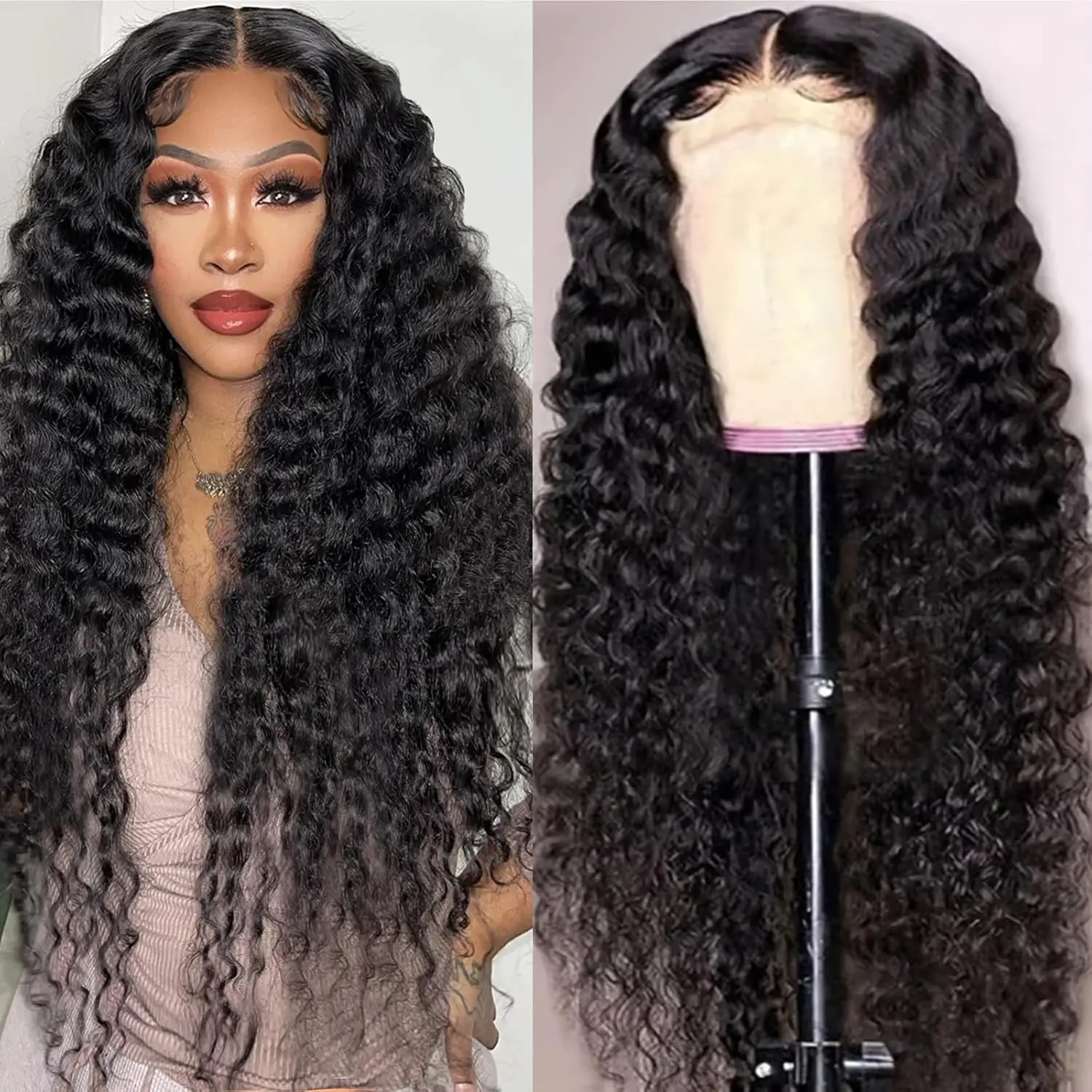 

Ulrica Deep Wave 4x4 Lace Closure Wigs Human Hair Deep Curly 13x4 HD Lace Frontal Human Hair Wig Brazilian Pre Plucked For Women