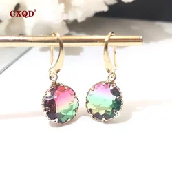 CXQD Colorful Shiny Transparent Circle Crystal Drop Earrings for Women Fashion Dangle Piercing Jewelry Gift