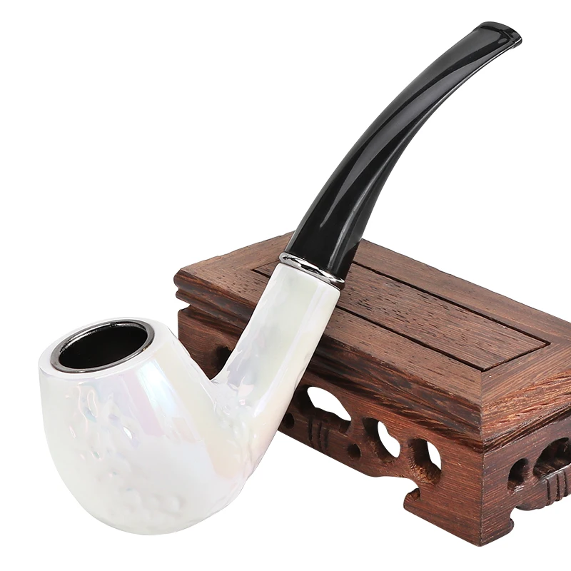 Delicate Resin Wooden Pipe Retro Classic Bent Smoking Chimney Filter Pipe Potable Handheld Cigarette Accessories