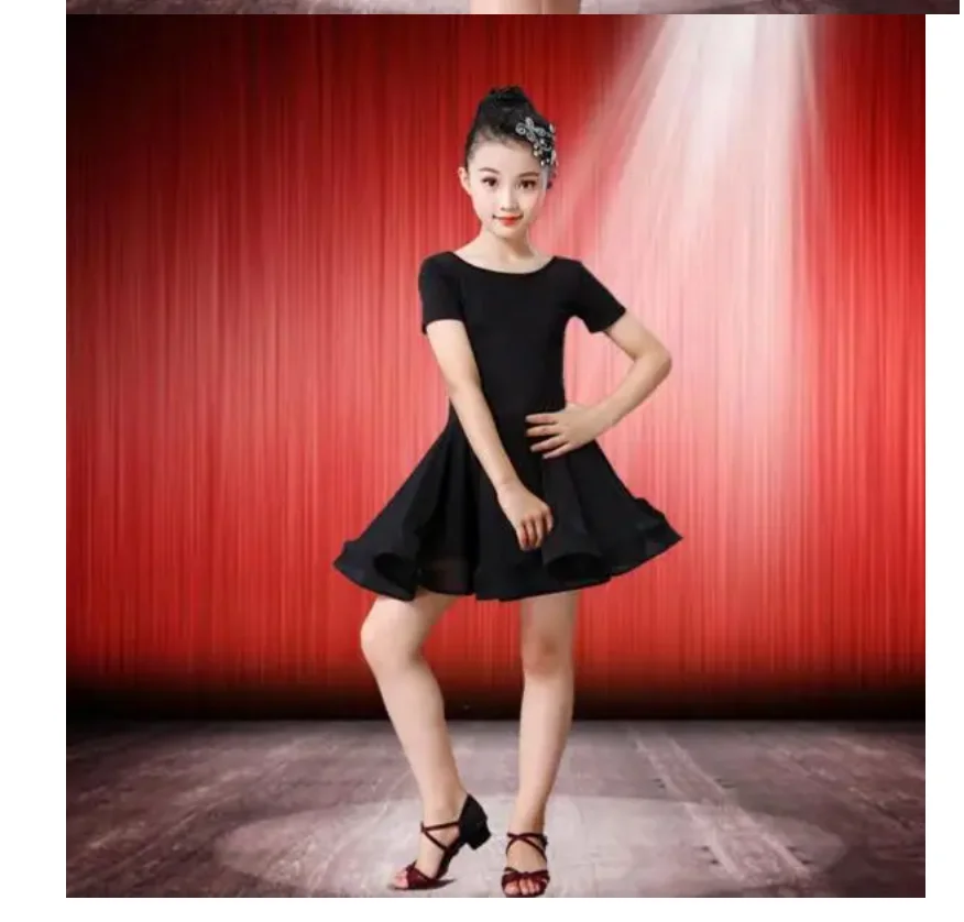 Vestido de Danza Latina para chicas, traje de baile, Salsa, Negro, Rojo, Tango, puesta en escena, sólido, 1 ud./lote