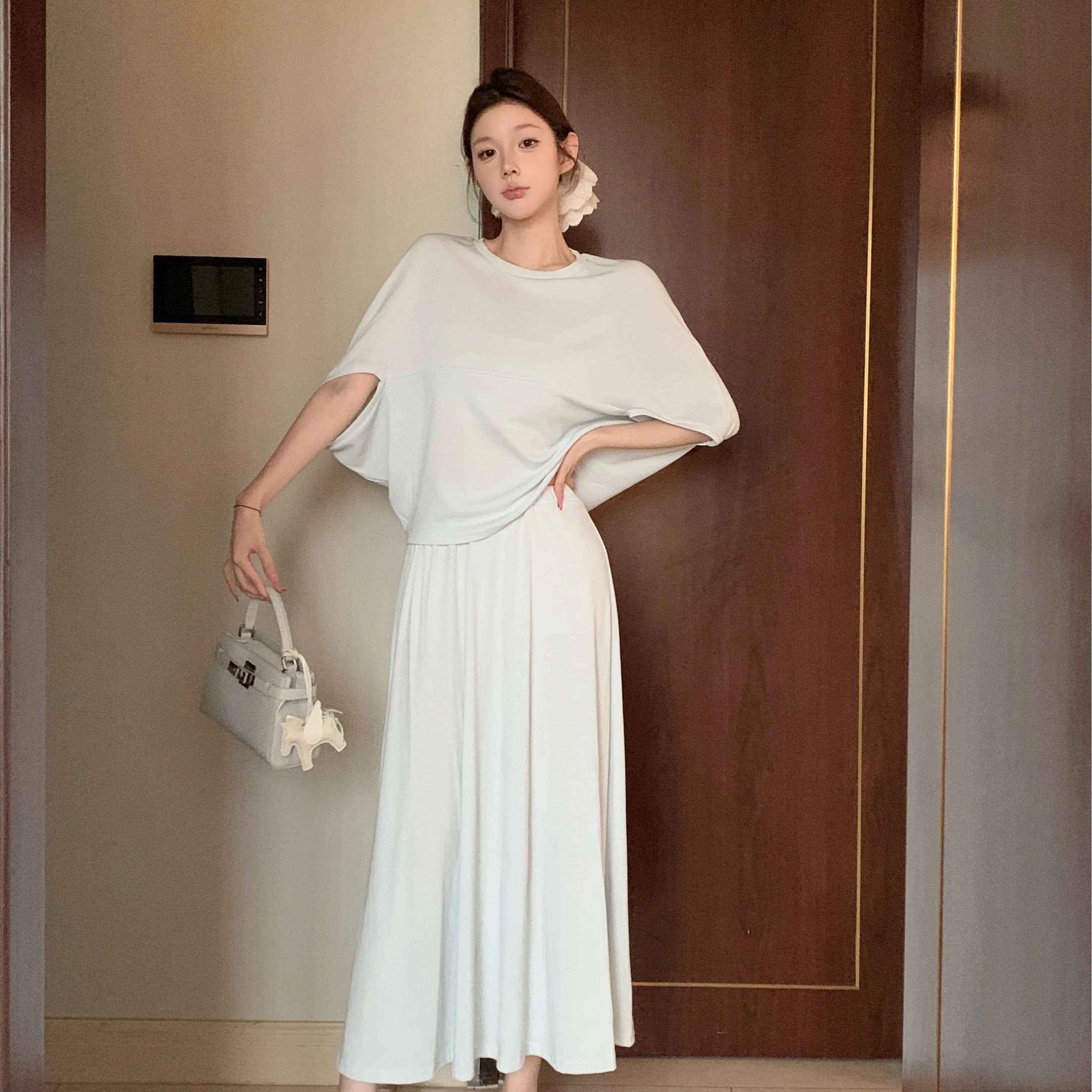 

Summer 2026 New Style Linen Pink Smoke Color Half-length Skirt Set Elegant Atmosphere Long Dress Women's Fashion Ensemble