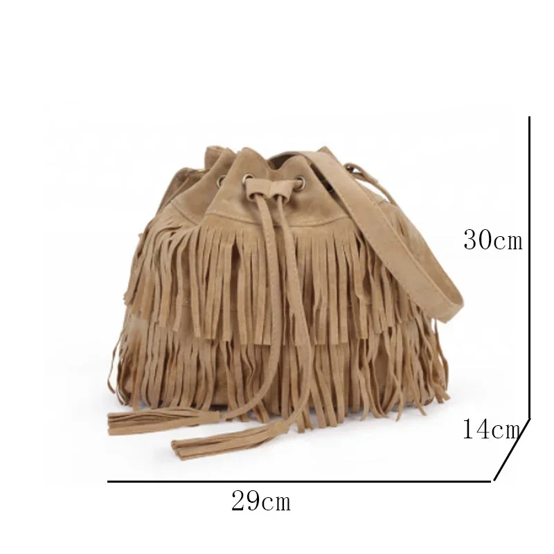 

2025 Women Retro Faux Suede Fringe Messenger Bags Tote New Handbag Tassel Shoulder Handbags Crossbody Bag Tassel Bucket Fashion