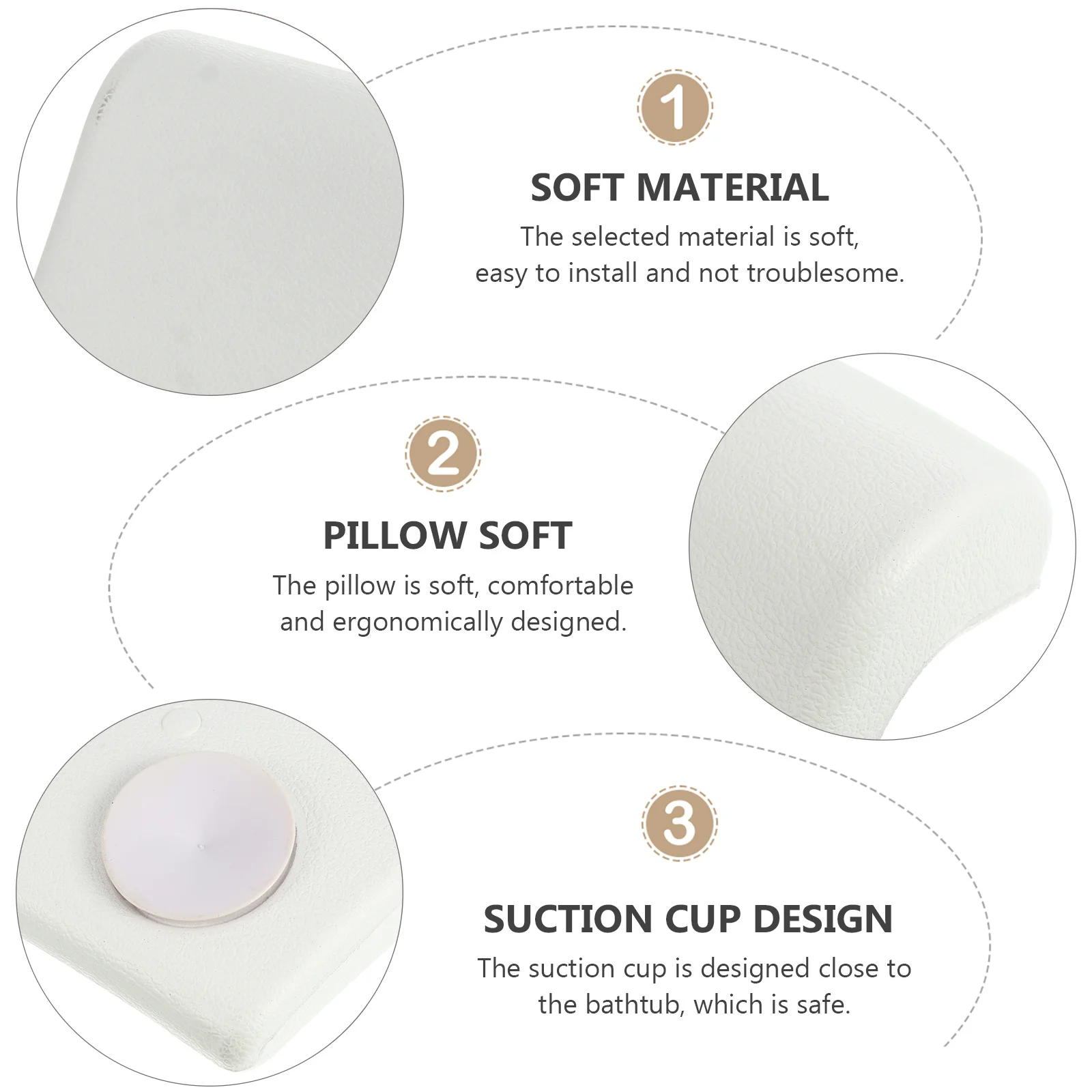

1pc Bathtub Pillow White Pu Soft Ergonomic Non-Slip Spa Bath Head Cushion For Neck Support Home Shower Use Bathroom Supply