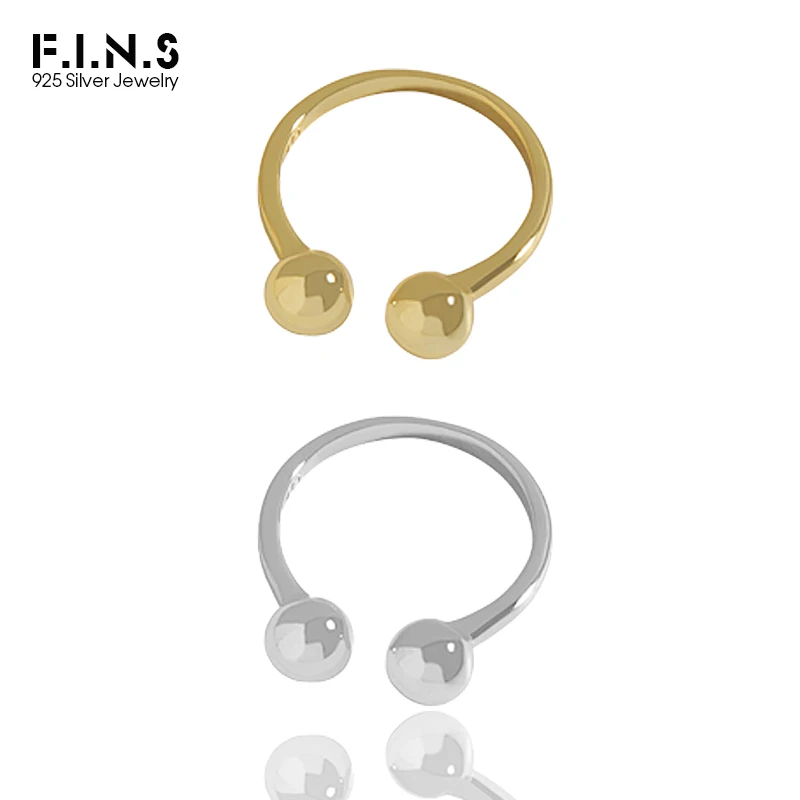 F.I.N.S CUSTOM Double Bead Ball S925 Sterling Silver Gold Open Rings for Women Smooth Geometric Adjustable Finger Ring Jewel