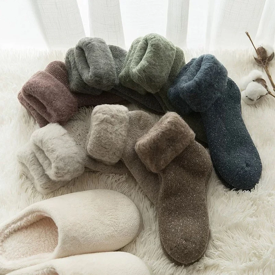 

1 Pair Winter Warm Women Socks Solid Color Thicker Socks Against Cold Snow Socks Adding Fleece for Warmth