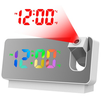 Mirror Rotation Projection Clock Color Screen Temperature-humidity with Large LED Watch Table Electronic Desktop Bedroom Office