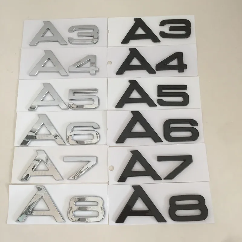 1pcs 3D ABS A1 A3 A4 A5 A6 A7 A8 TT car Letter Emblem Rear tail trunk Decals badge sticker Decal styling auto Accessories