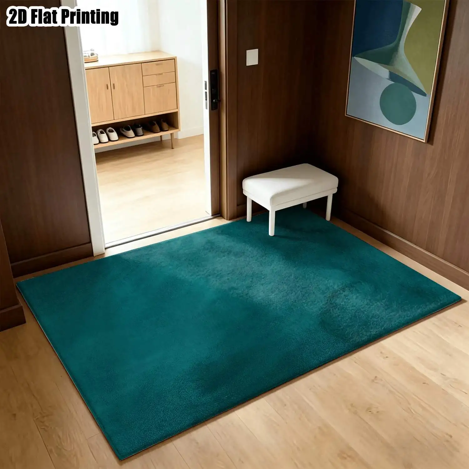 1Pc 2D Printed Dark Blue Abstract Texture Nordic/Instagram Style Modern Minimalist Geometric Striped Carpet, Machine Washable, Multi-Size, for Entrance, Dining, Foyer, Bedroom, Living Room Home Decor