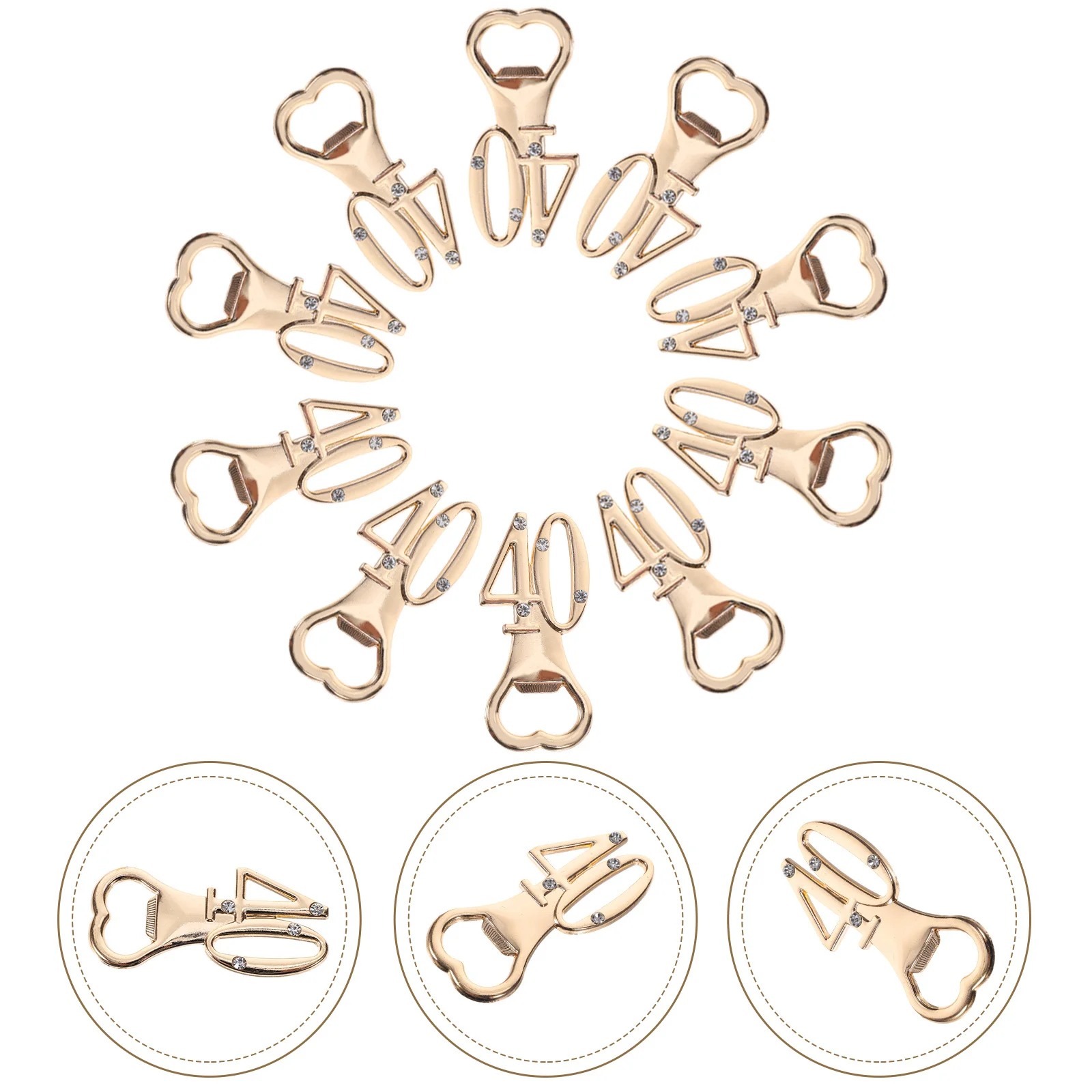 

10 шт., набор открывалки для бутылок на 40-й день рождения, цинковый сплав, горный хрусталь, практичная открывалка для вина, пива, сувениры на 40-летие