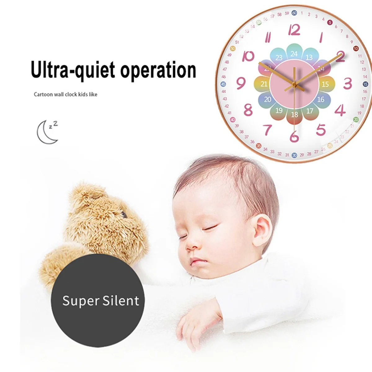 Clock Wall Clock Living Room Home Cartoon Early Education Clock Wall-Mounted Silent Quartz