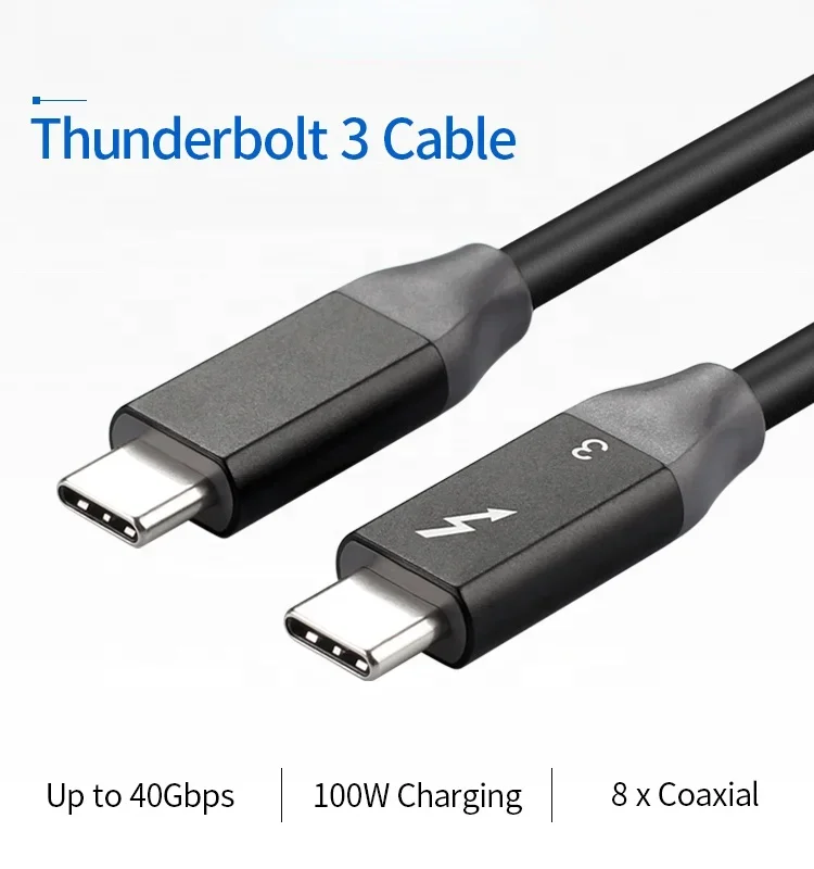 Thunderbolt 3 40Gbps 5A 100W Charging 5K@60Hz USB-C To USB-C Thunderbolt 3.0 Coaxial Cable 1ft 2ft 3ft 4ft For EGPU Hub Docking