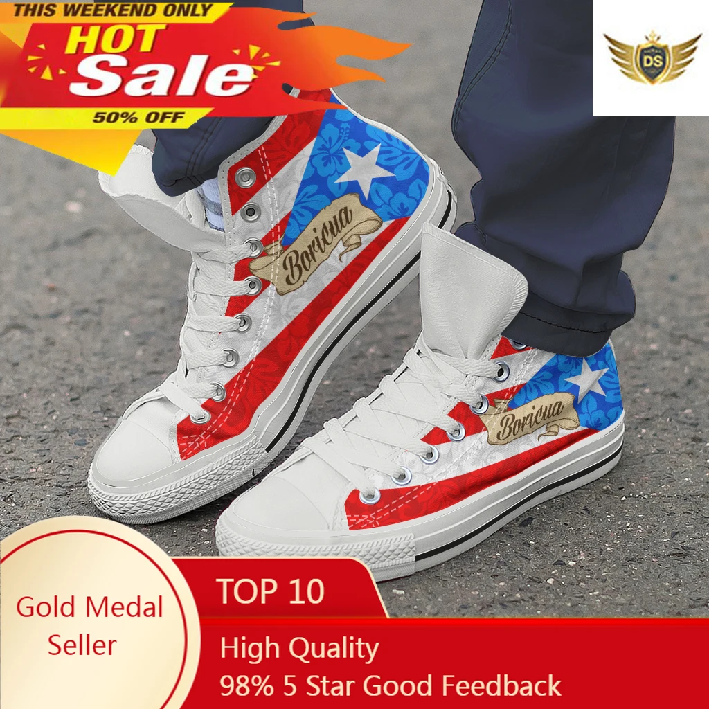 Fashion Style Men Puerto Rico Flag High Top Canvas Shoes Breathable Outdoors Walking Sneakers Wild Printing Cool Zapatillas