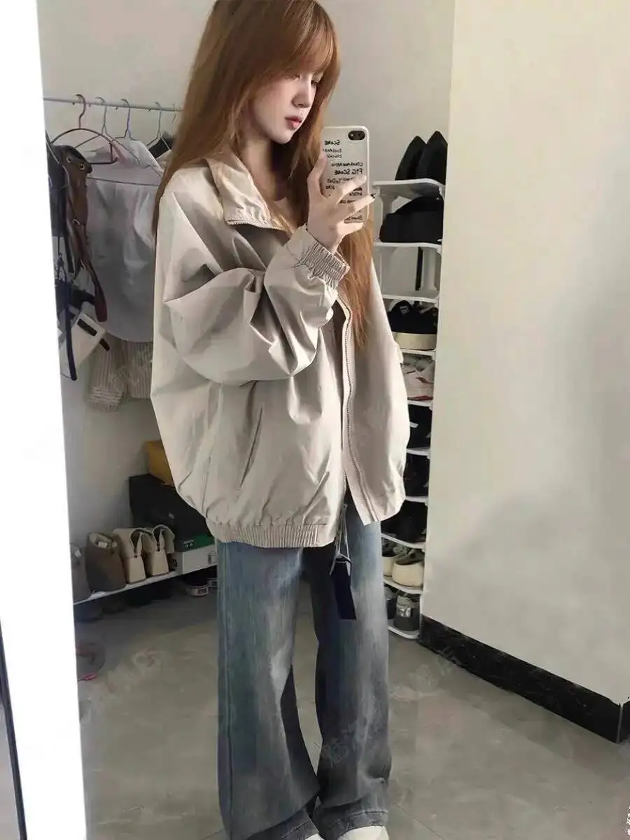 Women's Jacket 2025 Autumn Unisex Bomber Coat Loose Man WomenThin Cargo Coat Casual Ins Outerwear