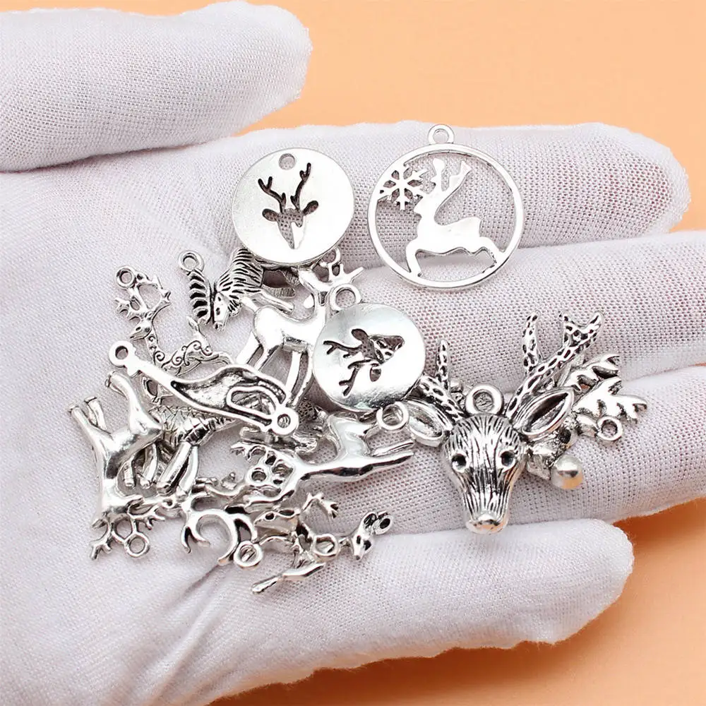 Jewelry Making Antique Silver Color Giraffe Elk Moose Deer Charms Collection  Supplies Phone Pendant 16pcs