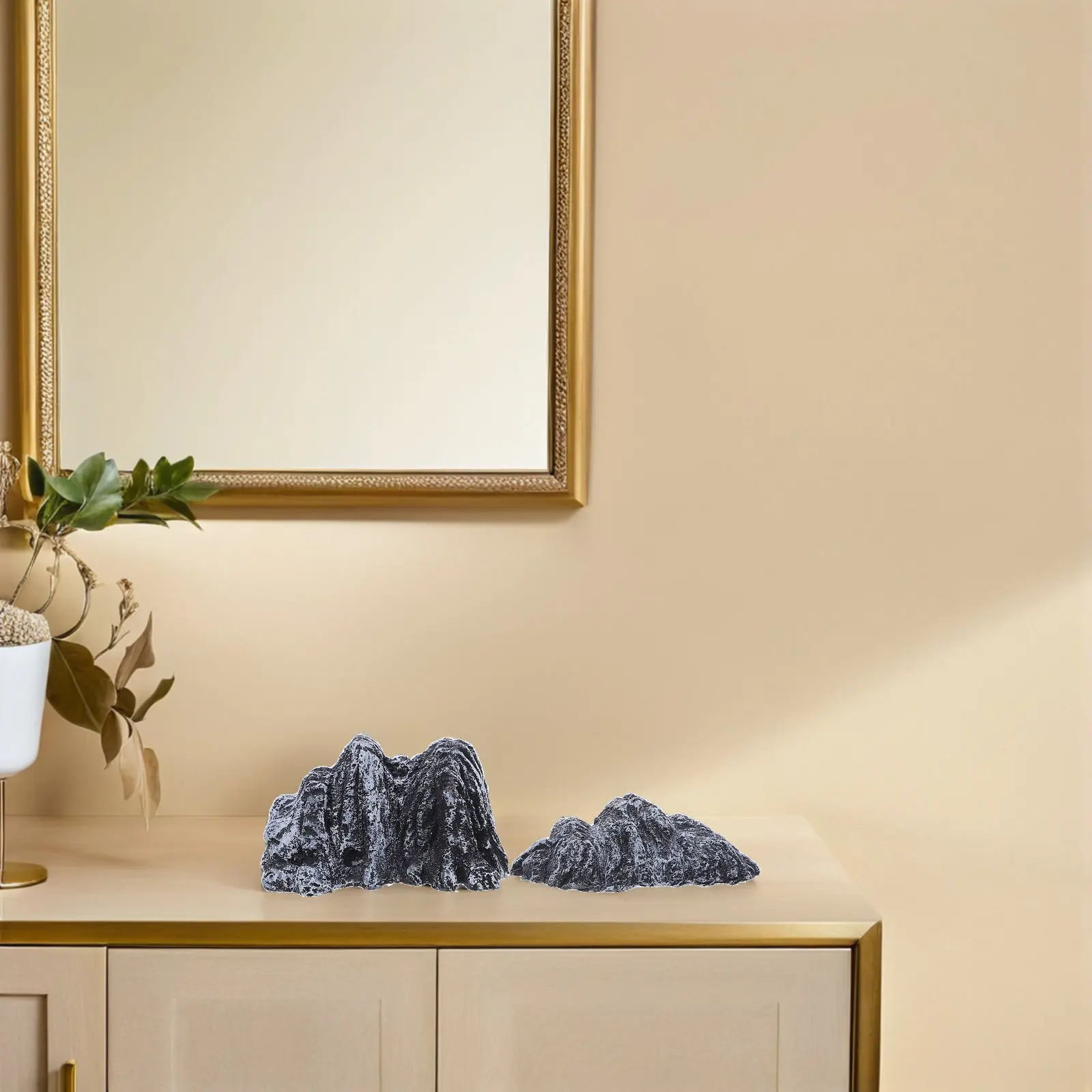 2Pcs Mini Resin Rockery Resin Miniature Sculpture Artificial Mountain Landscape Ornament Desktop Rockery Decoration Indoor