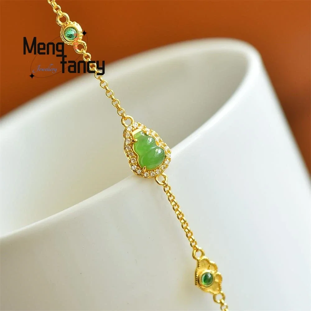 

S925 Silver With Hetian Jasper Gourd Exquisite Elegant Simple High-grade Bracelet Sexy Young Girls Luxury Couple Fashion Jewelry