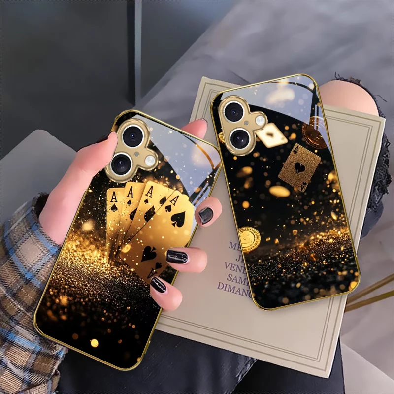 

Golden Spot Spades For iPhone 17 Pro Max 16 16E 15 14 13 Plus 12 mini 11 15Pro 17 Air XR X 17ProMax Golden glass phone case