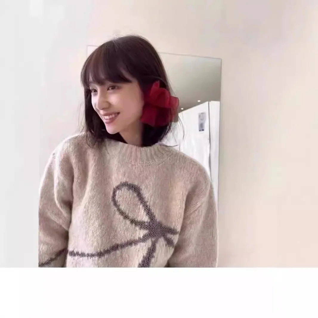 

Paloma Wool Soft Woolen Knitted Sweater Long Sve round Ne with Knot Soft Overhead Light Beige Color Women's Fa...