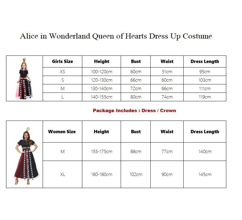 Costume de Reine des Cœurs pour Fille, Tenue d'Halloween, de Barrage, Alice, Rouge