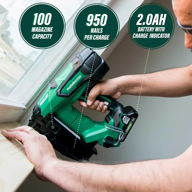 Metabo HPT Cordless 18V MultiVolt™ Straight Finish Nailer Kit | 16 Gauge | 1-18V 2.0Ah Lithium Ion Battery w/Fuel Gauge