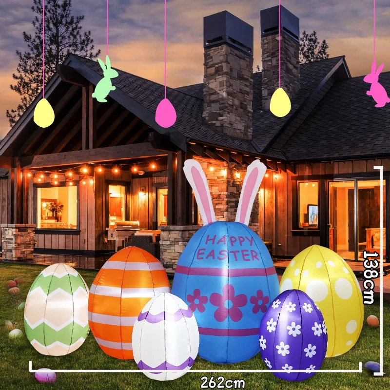 مناسبة للزينة القابلة للنفخ لعيد الفصح عبر الحدود 2.. 6 أمتار بيض مضيئة وستة زينة لإضاءة الحديقة