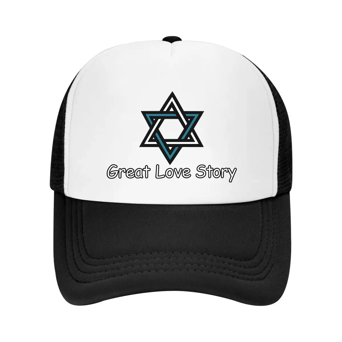 Great Love Story Star Of David Blue Black White Design Mesh Baseball Cap Casual Hat For Womens Unisex Female